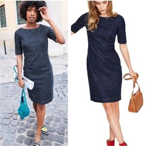 Boden Rhea Polka Dot Denim Dress 12L Long